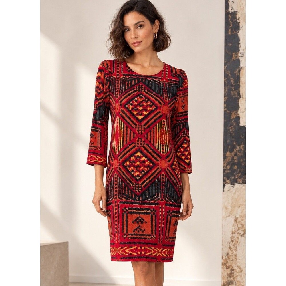 NWT Sandro Tribal Print 3/4 Sleeve Dress Size  US 2 Fully lined Cutout Boho NWT